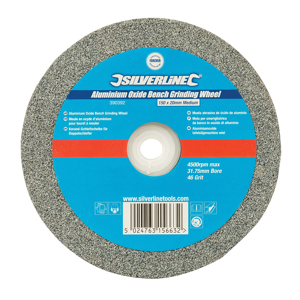 Silverline Aluminium Oxide Bench Grinding Wheel 150 x 20mm Medium