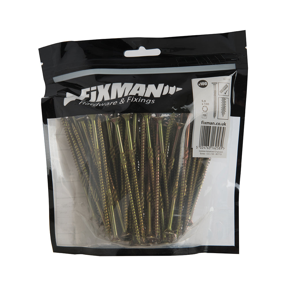 Fixman Goldstar Advanced Screws 5 x 100mm 100pk
