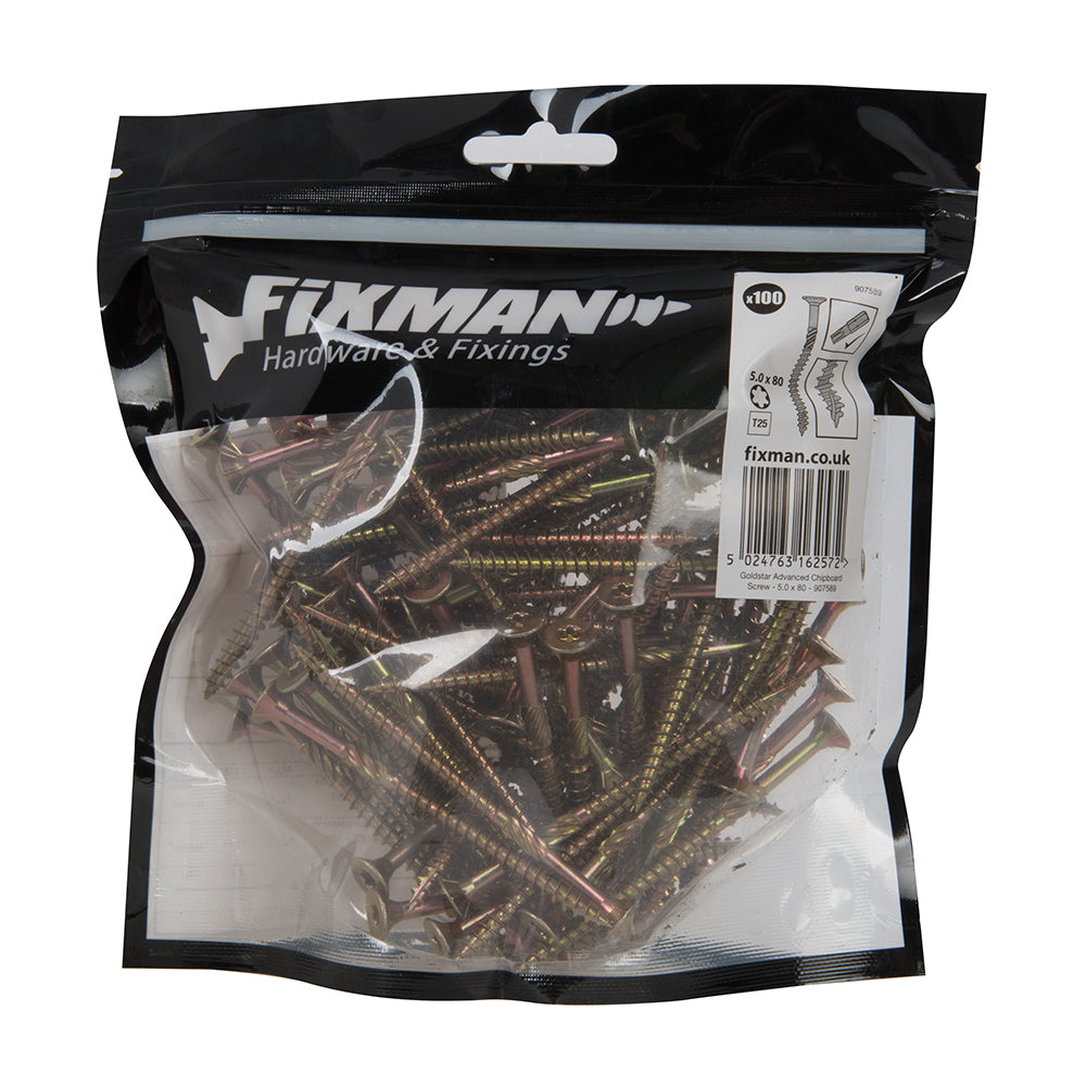 Fixman Goldstar Advanced Screws 5 x 80mm 100pk