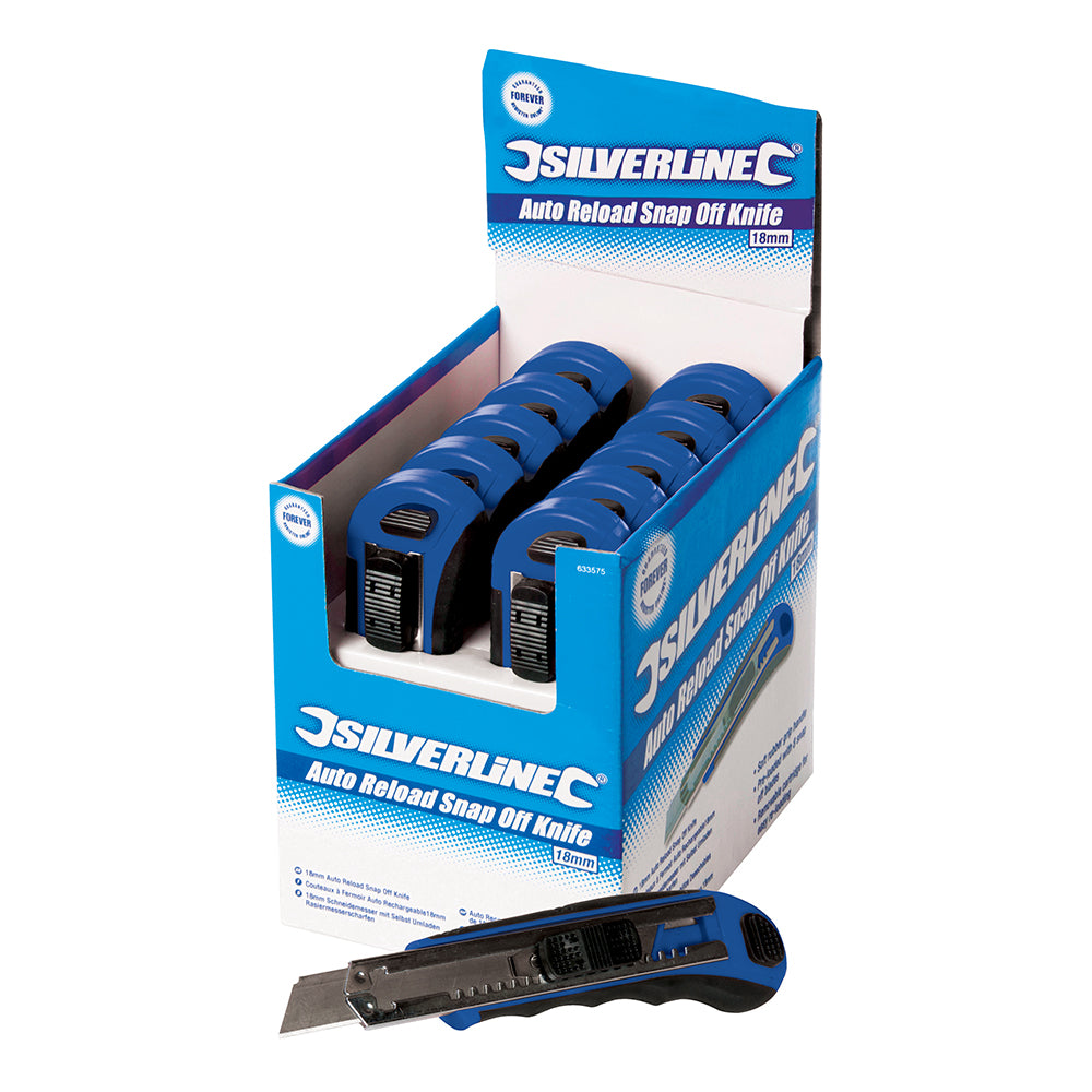 Silverline 18mm Auto Reload Snap-Off Knife Display Box 10pce 10pce