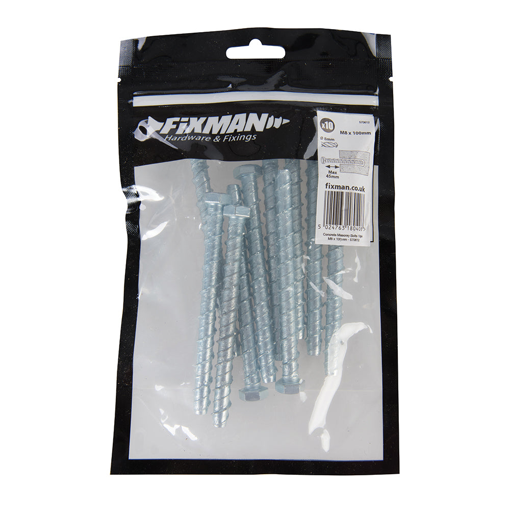 Fixman Concrete Masonry Bolts 10pk M8 x 100mm