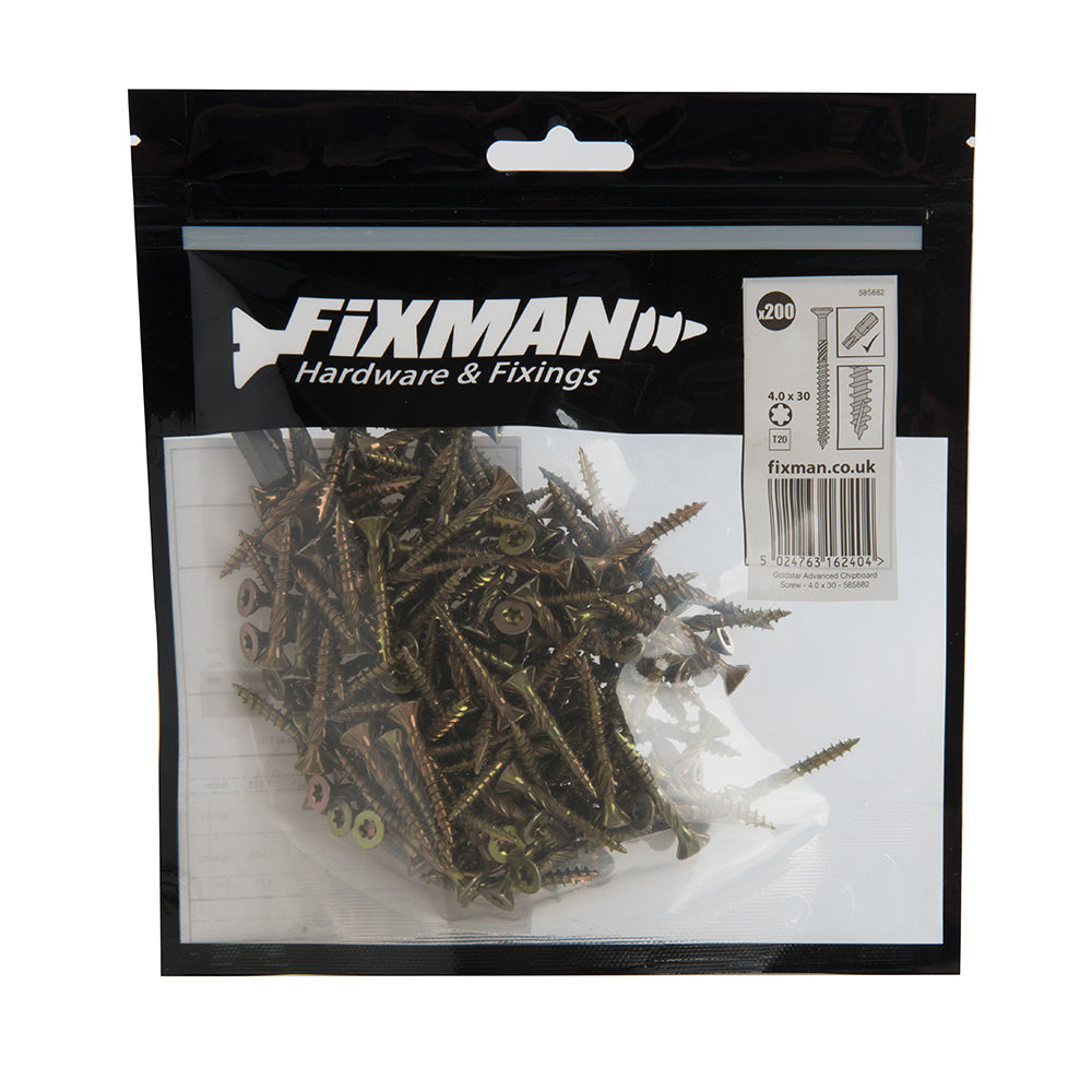Fixman Goldstar Advanced Screws 4 x 30mm 200pk
