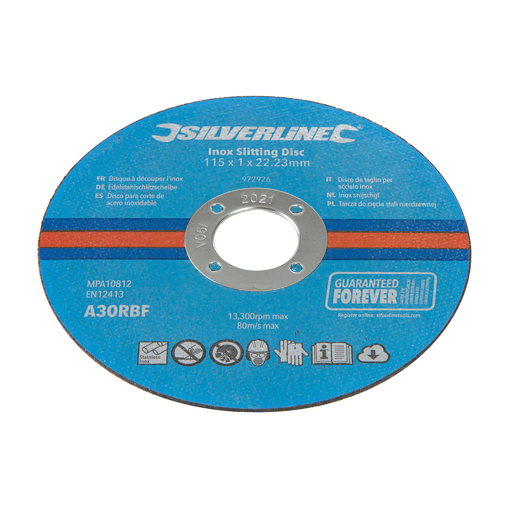 Silverline Inox Slitting Discs 10pk 115 x 1 x 22.23mm