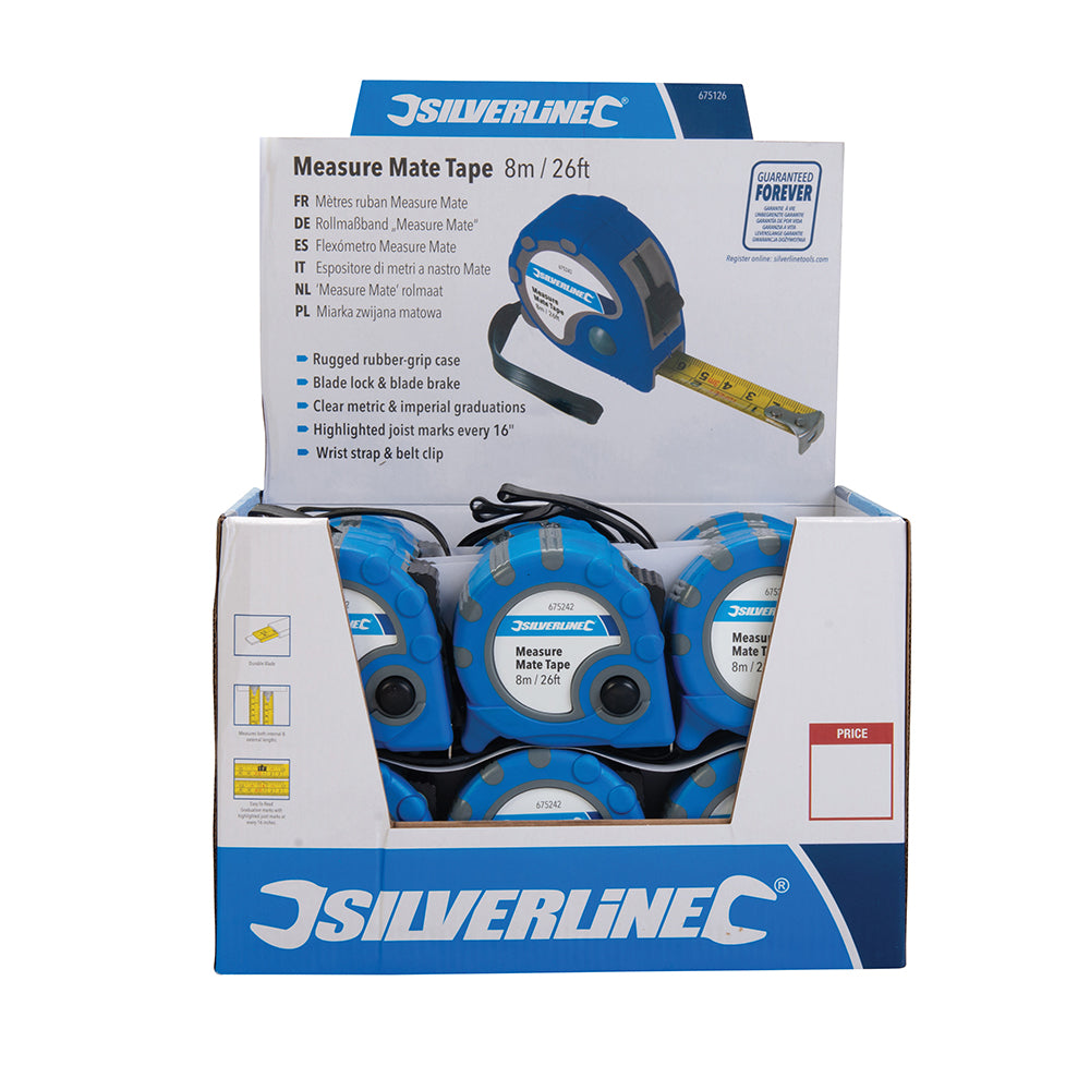 Silverline Measure Mate Tape Display Box 24pce 8m / 26ft x 25mm