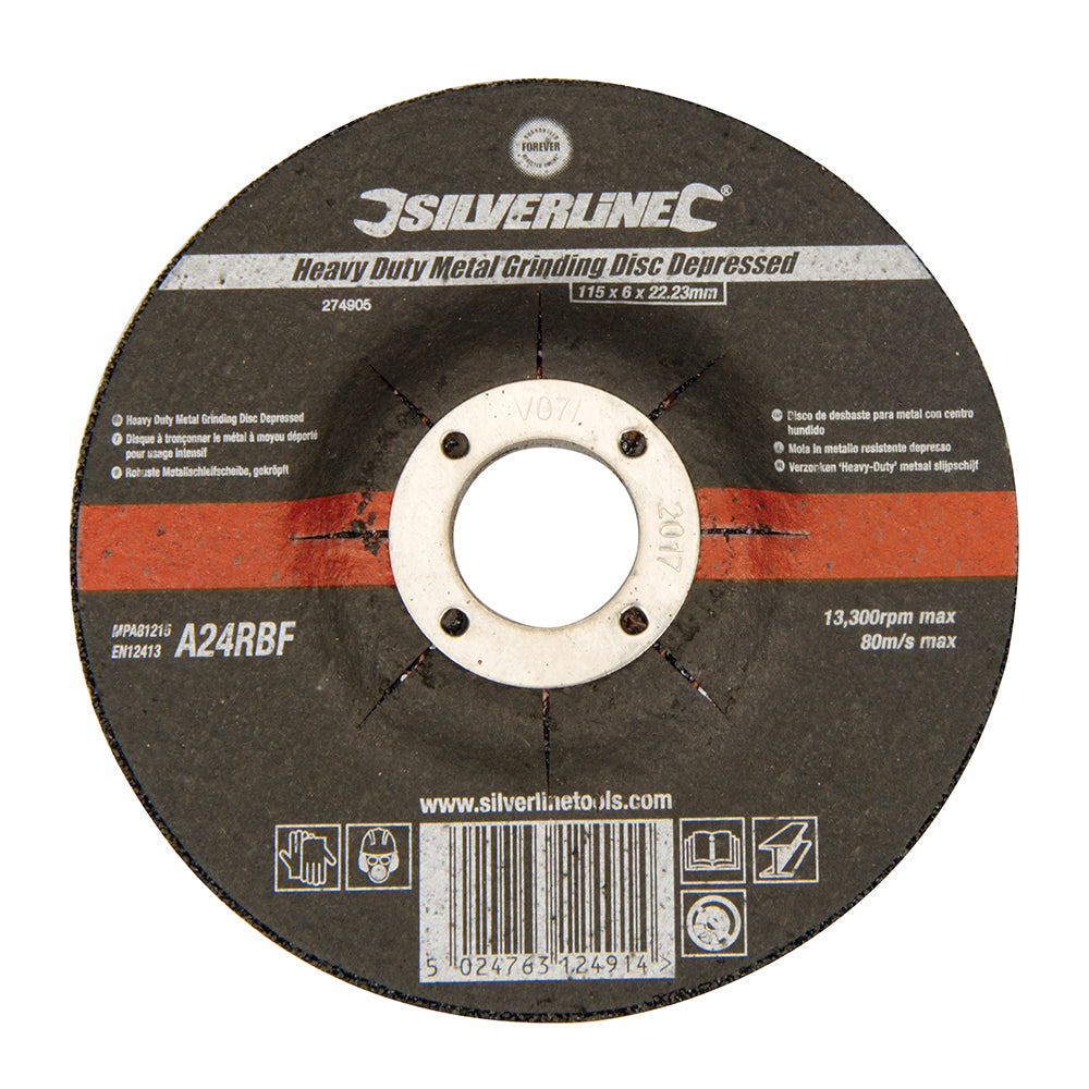 Silverline Heavy Duty Metal Grinding Disc Depressed 115 x 6 x 22.23mm