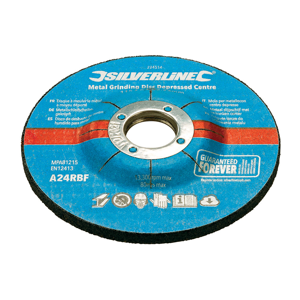 Silverline Metal Grinding Discs Depressed Centre 10pk 115 x 6 x 22.23mm