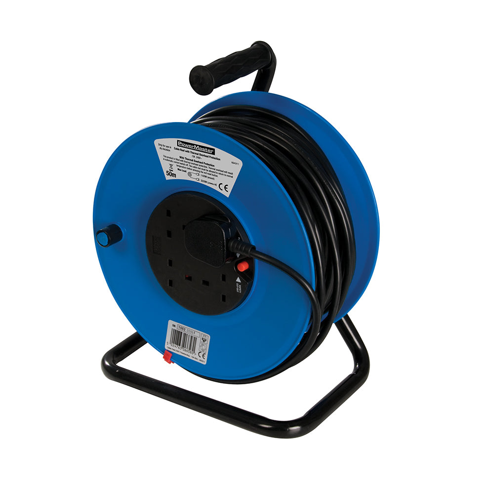 Powermaster Cable Reel Freestanding 13A 230V 4-Gang 50m