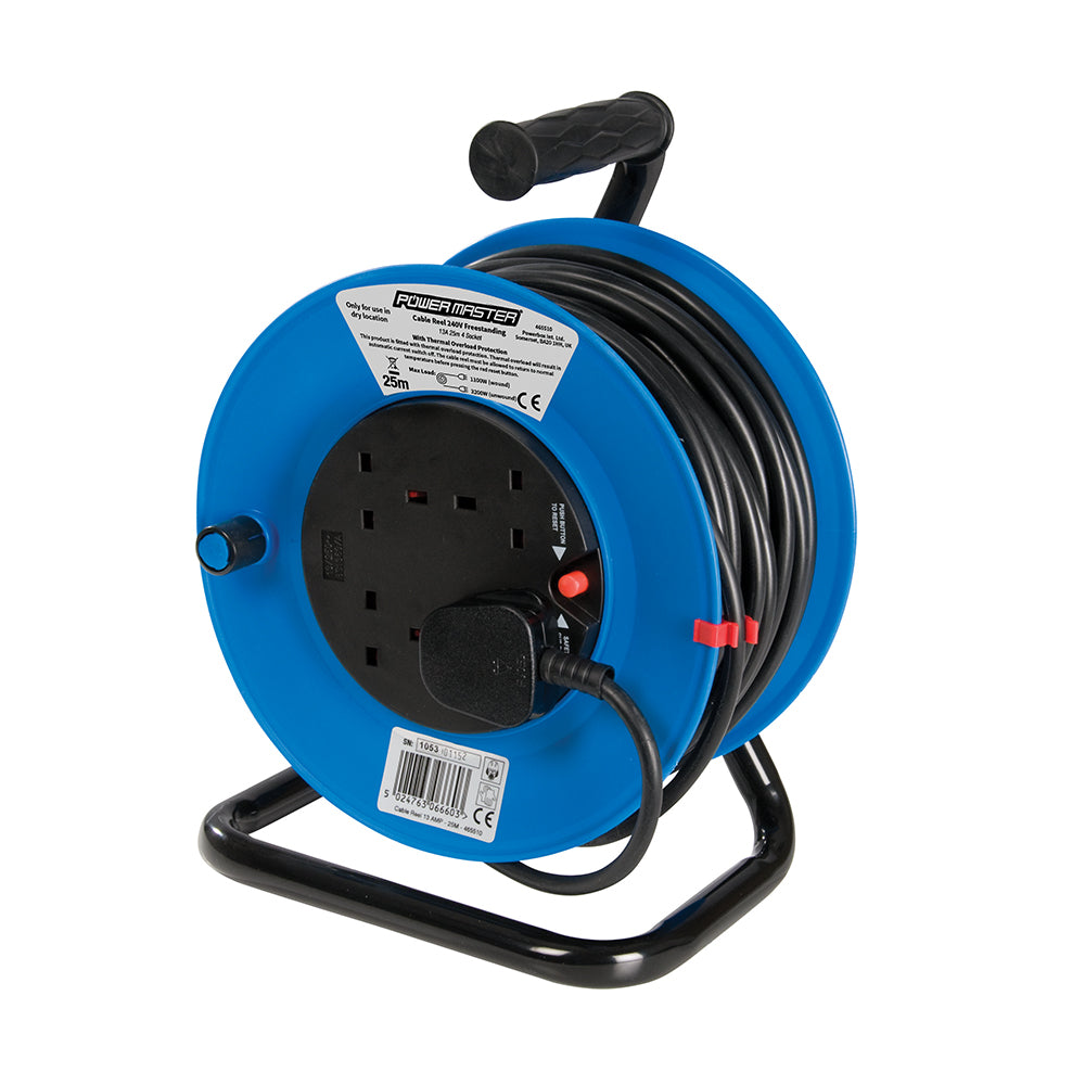 Powermaster Cable Reel Freestanding 13A 230V 4-Gang 25m