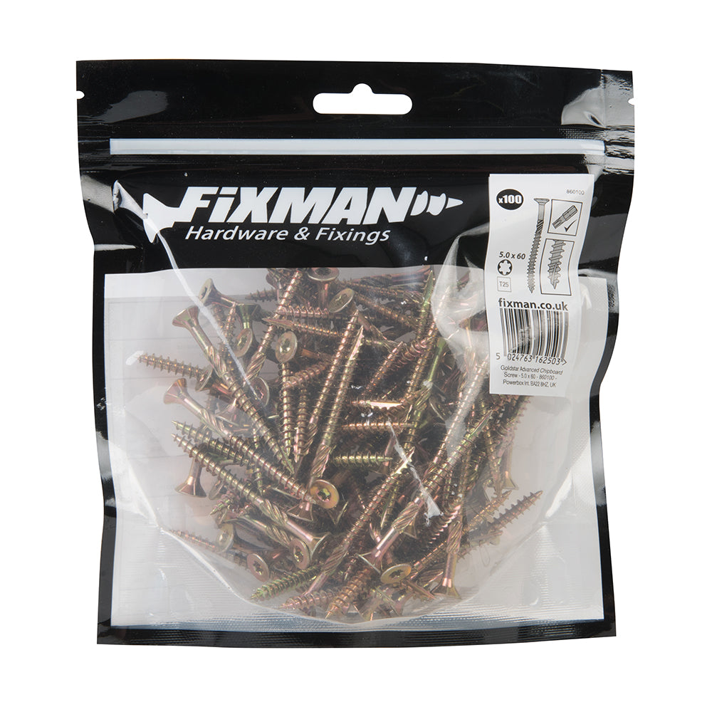 Fixman Goldstar Advanced Screws 5 x 60mm 100pk