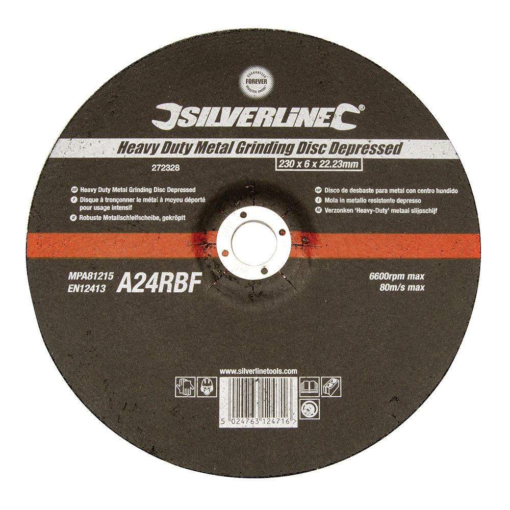 Silverline Heavy Duty Metal Grinding Disc Depressed 230 x 6 x 22.23mm