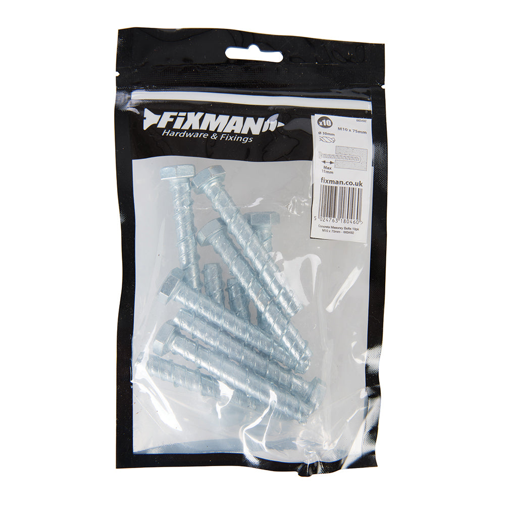 Fixman Concrete Masonry Bolts 10pk M10 x 75mm
