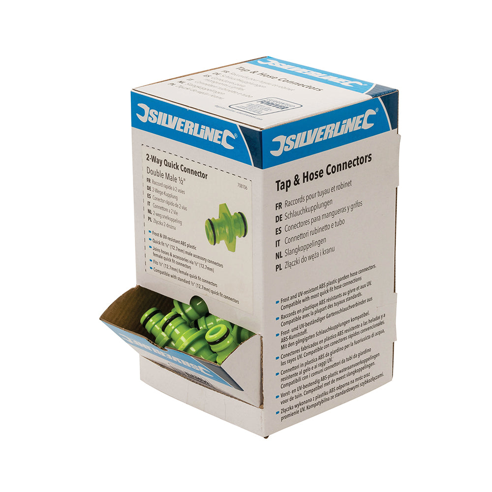 Silverline 2-Way Quick Fit Connectors 1/2" Display Box 30pce Double Male
