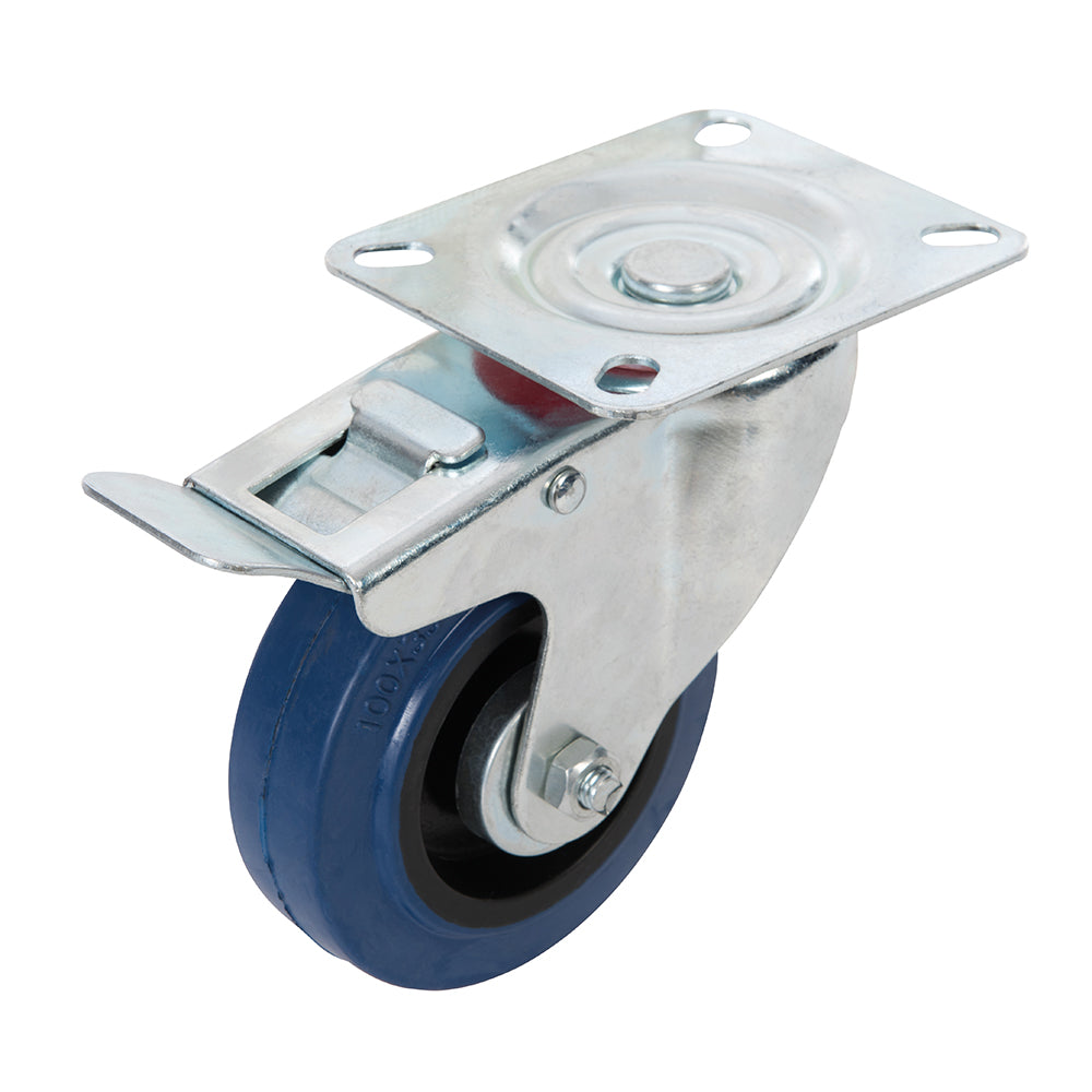 Fixman Braked Swivel Elastic Rubber Castor 100mm 140kg Blue