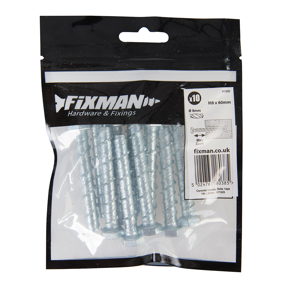 Fixman Concrete Masonry Bolts 10pk M8 x 60mm