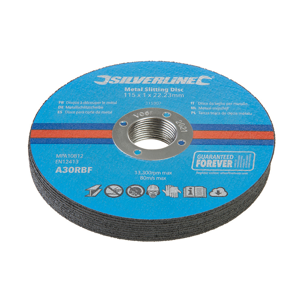 Silverline Metal Slitting Discs 10pk 115 x 1 x 22.23mm