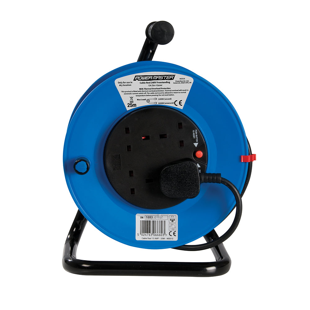 Powermaster Cable Reel Freestanding 13A 230V 4-Gang 25m