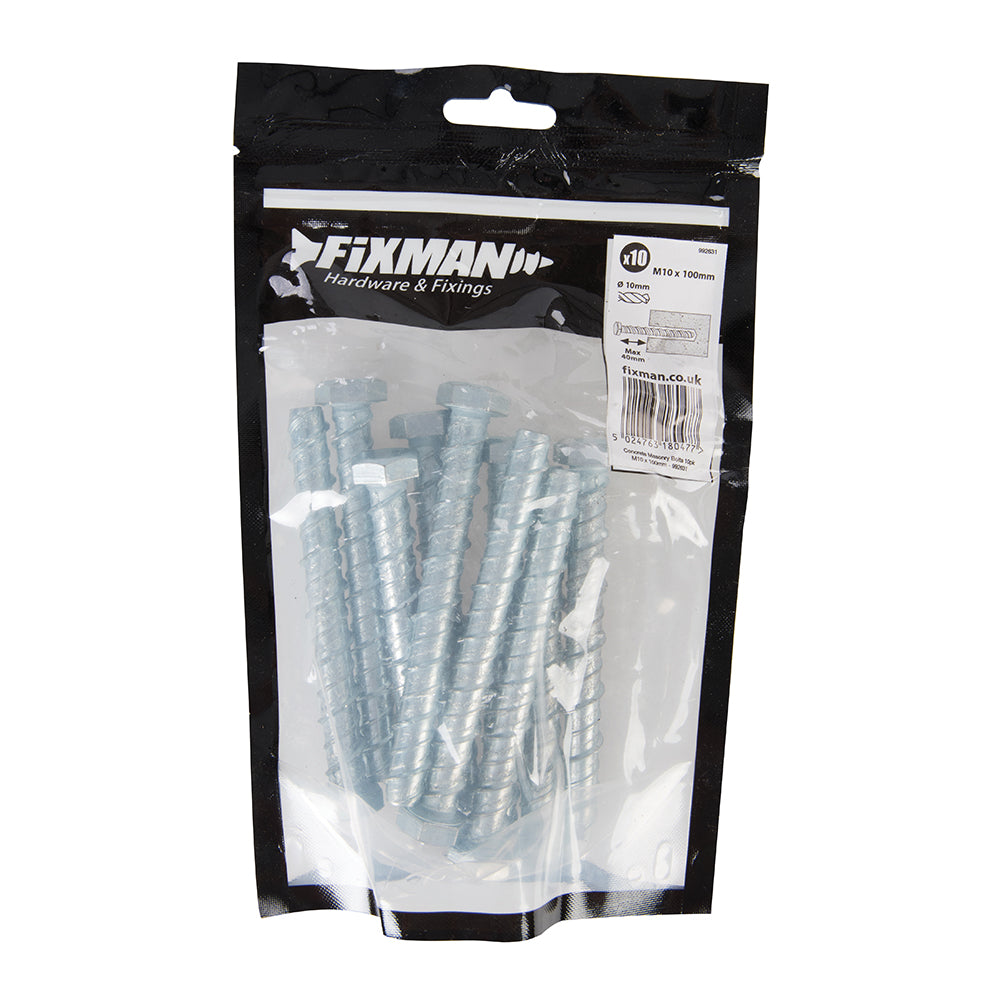 Fixman Concrete Masonry Bolts 10pk M10 x 100mm