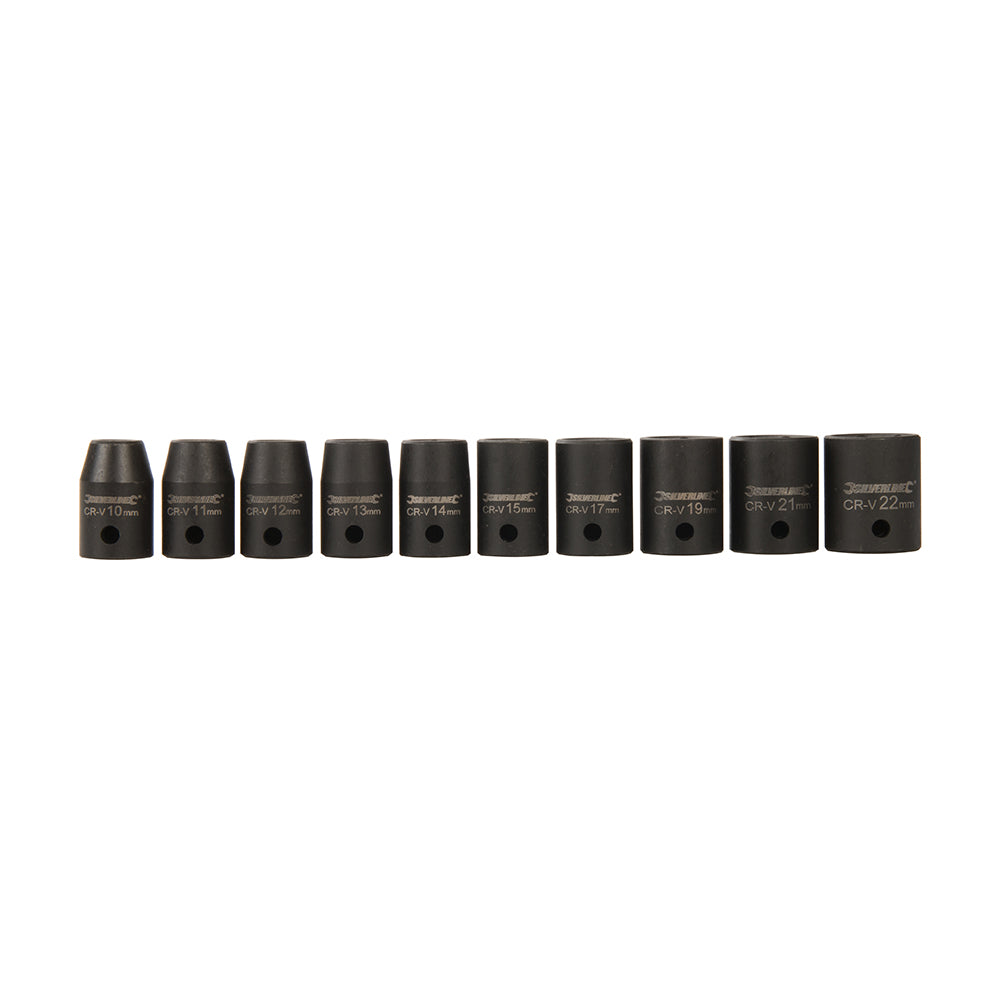 Silverline Impact Socket Set 1/2" Drive 6pt Metric 10pce 10 - 22mm