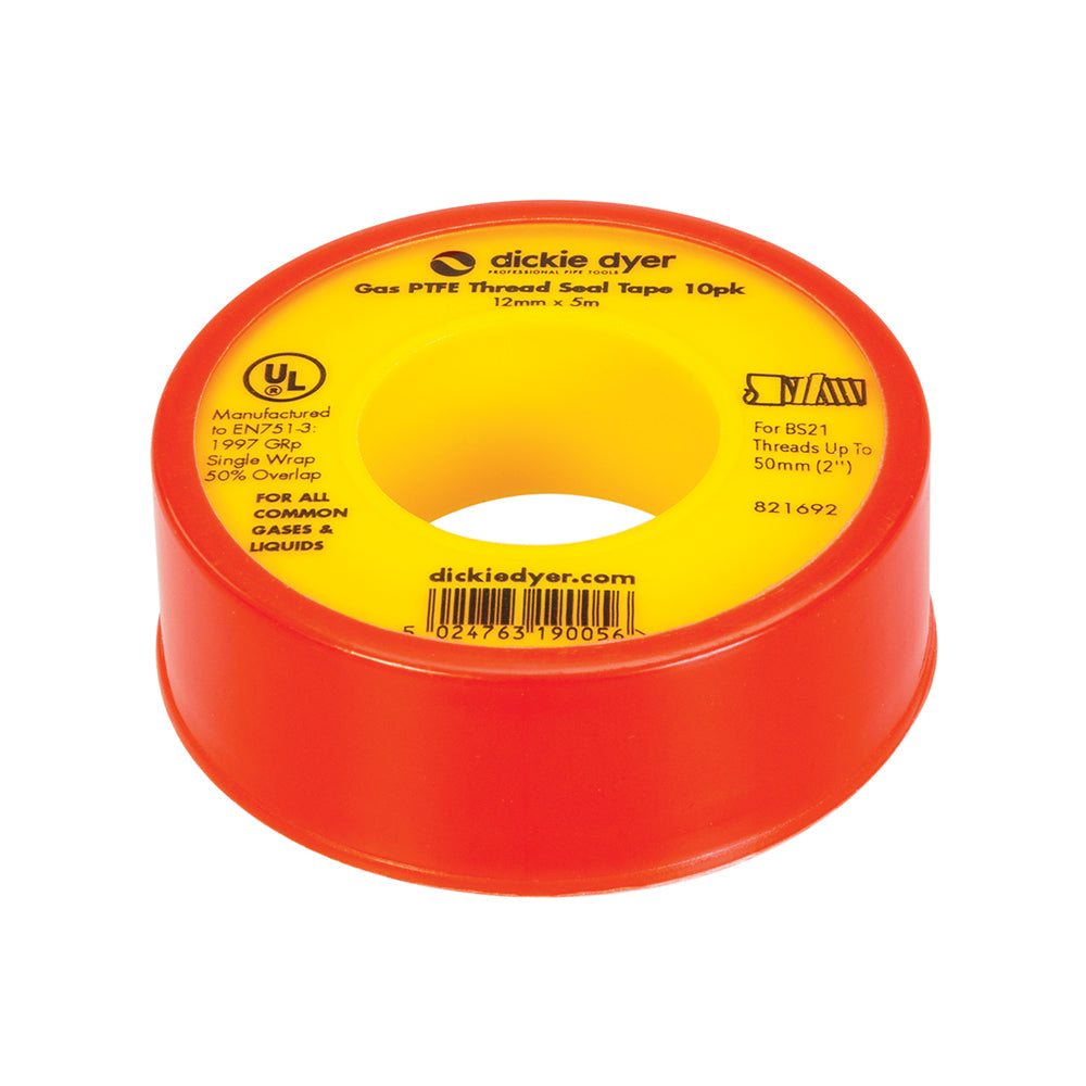Dickie Dyer Gas PTFE Thread Seal Tape 10pk 12mm x 5m