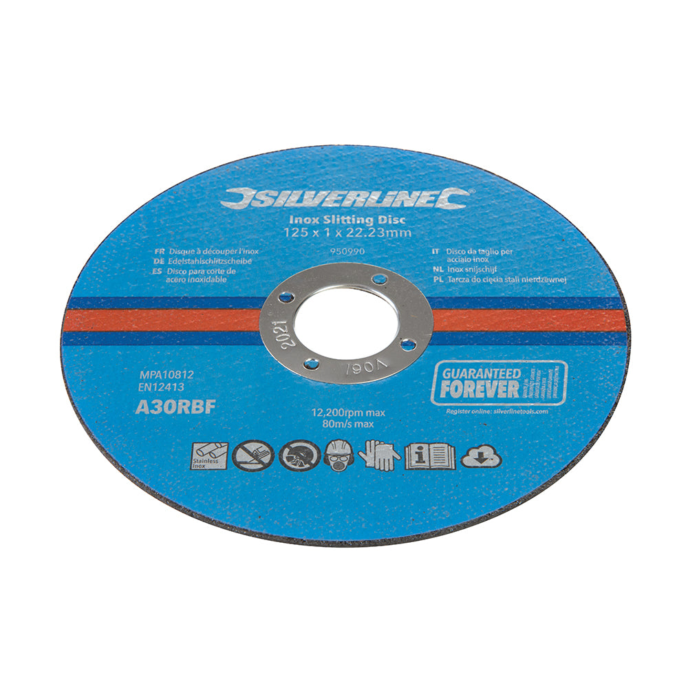 Silverline Inox Slitting Discs 10pk 125 x 1 x 22.23mm