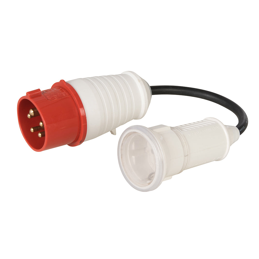 Powermaster 16A CEE 400V Plug to 16A Schuko Socket Fly Lead Converter 400V 5 Pin
