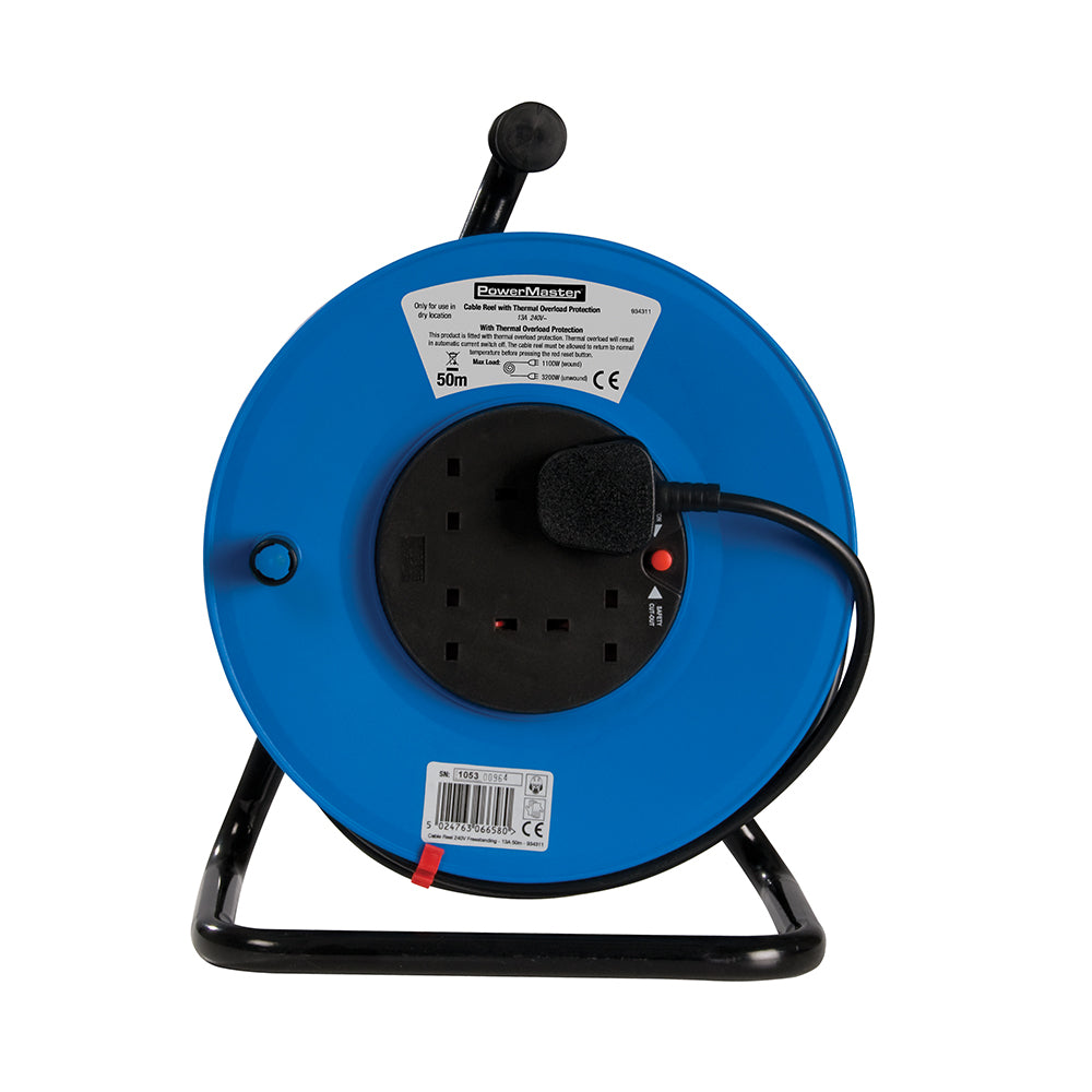 Powermaster Cable Reel Freestanding 13A 230V 4-Gang 50m