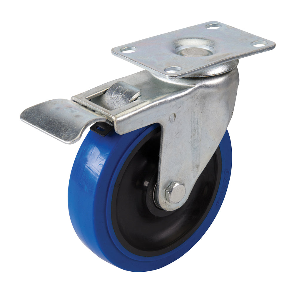 Fixman Braked Swivel Elastic Rubber Castor 125mm 180kg Blue