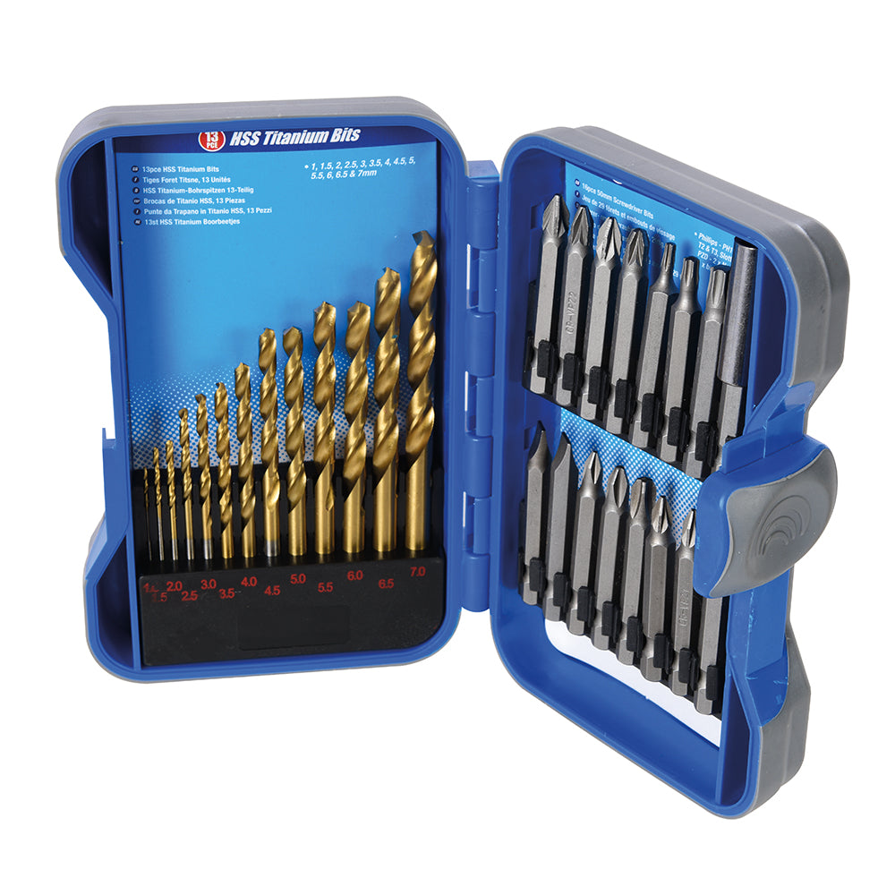 Silverline Titanium-Coated HSS Drill Bit & CRV Screwdriver Bit Set 29pce 1 - 7mm
