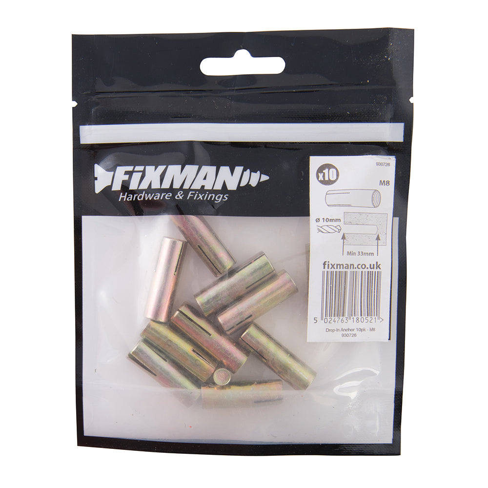 Fixman Drop-In Anchor 10pk 8mm