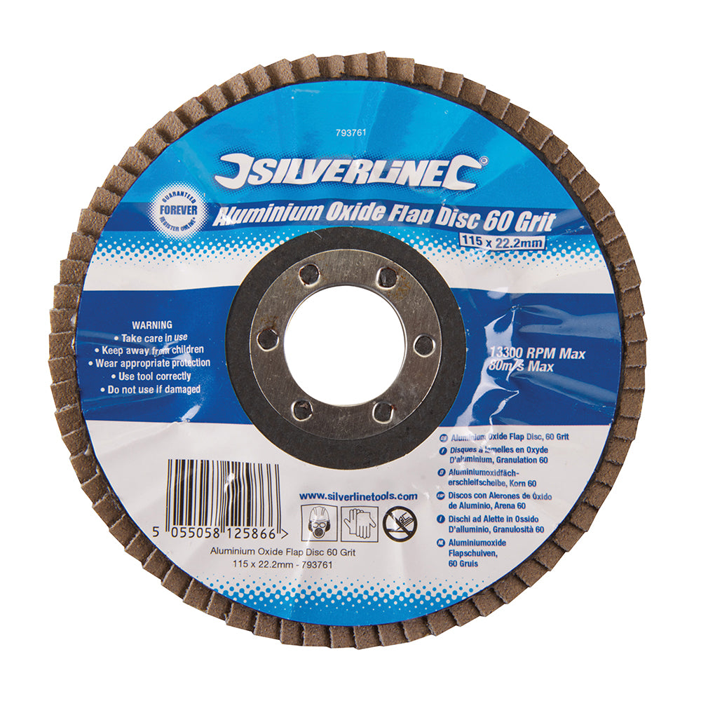 Silverline Aluminium Oxide Flap Disc 115mm 60 Grit