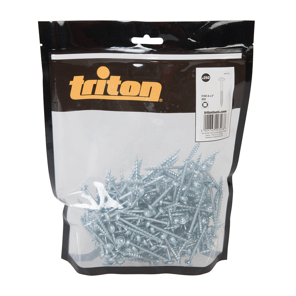 Triton Zinc Pocket-Hole Screws Washer Head Coarse P/HC 8 x 2" 250pk