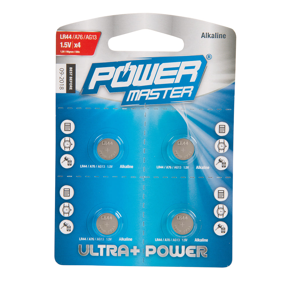 Powermaster Alkaline Button Cell Battery LR44 4pk 4pk