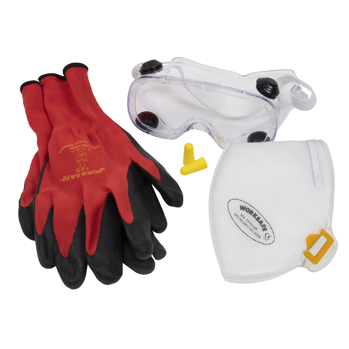 Sealey Flexi Grip Gloves, FFP2 Mask, Goggles & Ear Plugs SEP3