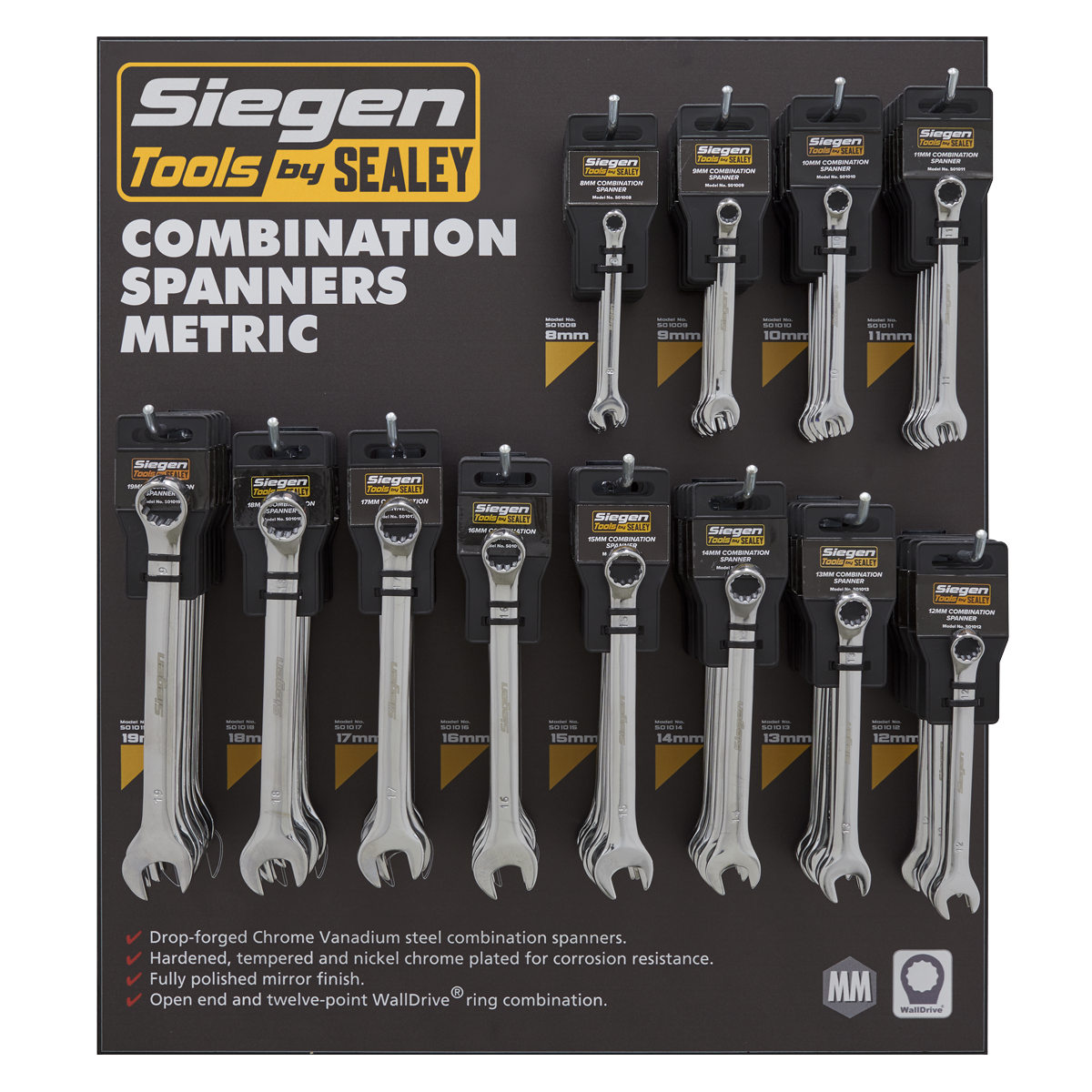Sealey 8-19mm Spanners with Display Panel SIEGEN PAC 1