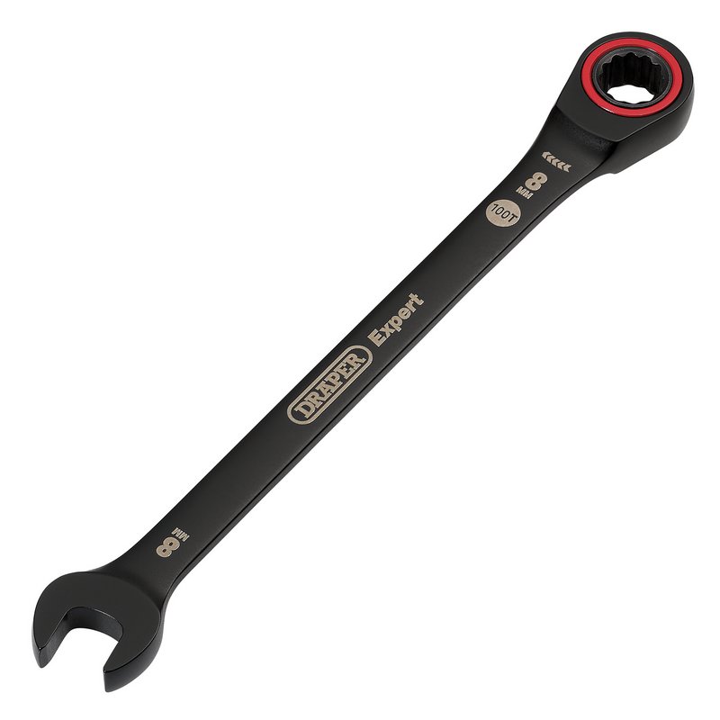 Draper Expert HI-TORQ Metric Ratchet Combination Spanner, 8mm, Black DRA-03879