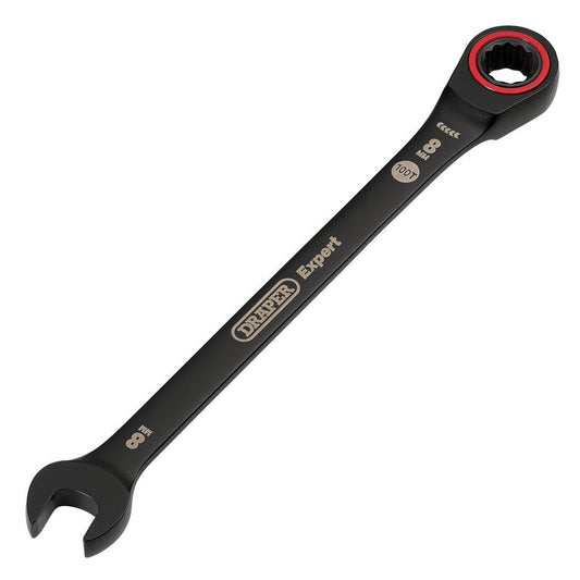 Draper Expert HI-TORQ Metric Ratchet Combination Spanner, 8mm, Black DRA-03879