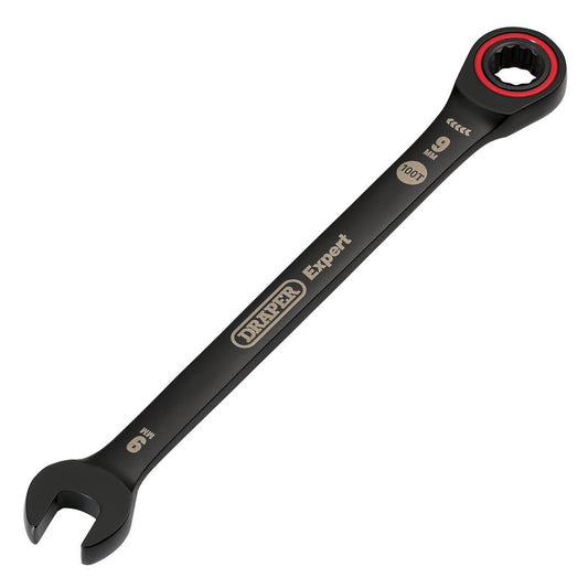 Draper Expert HI-TORQ Metric Ratchet Combination Spanner, 9mm, Black DRA-03880