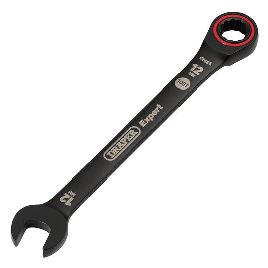 Draper Expert HI-TORQ Metric Ratchet Combination Spanner, 12mm, Black DRA-03883