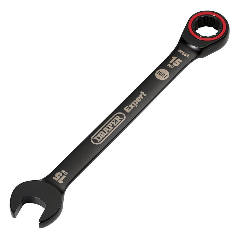 Draper Expert HI-TORQ Metric Ratchet Combination Spanner, 15mm, Black DRA-03888