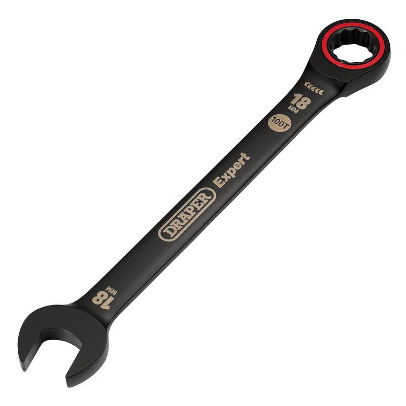 Draper Expert HI-TORQ Metric Ratchet Combination Spanner, 18mm, Black DRA-03891