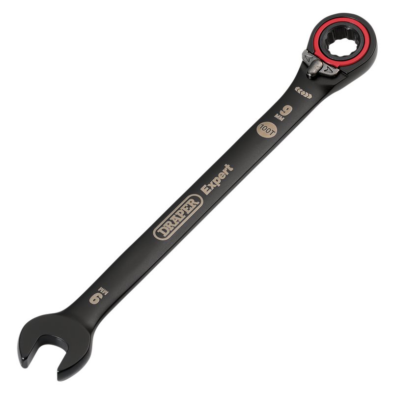 Draper Expert HI-TORQ  Metric Reversible Ratchet Combination Spanner, 9mm, Black DRA-03899