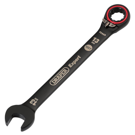 Draper Expert HI-TORQ  Metric Reversible Ratchet Combination Spanner, 13mm, Black DRA-03903