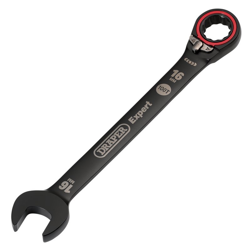 Draper Expert HI-TORQ  Metric Reversible Ratchet Combination Spanner, 16mm, Black DRA-03906