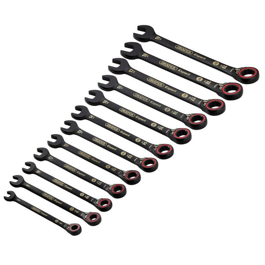 Draper Expert HI-TORQ  Metric Reversible Ratchet Combination Spanner Set, Black (12 Piece) DRA-03912