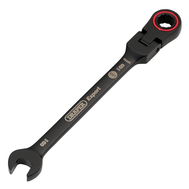Draper Expert HI-TORQ Metric Flexible Head Ratchet Combination Spanner, 8mm, Black DRA-03914