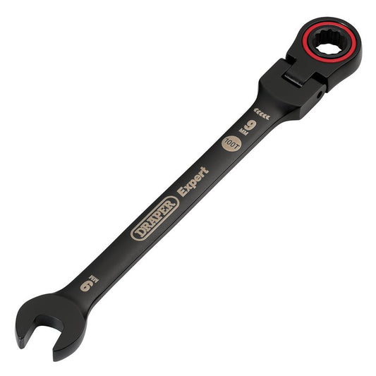 Draper Expert HI-TORQ Metric Flexible Head Ratchet Combination Spanner, 9mm, Black DRA-03915