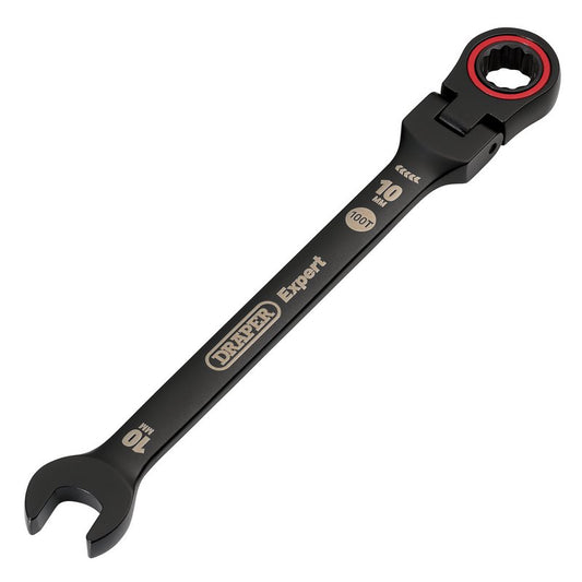 Draper Expert HI-TORQ Metric Flexible Head Ratchet Combination Spanner, 10mm, Black DRA-03916