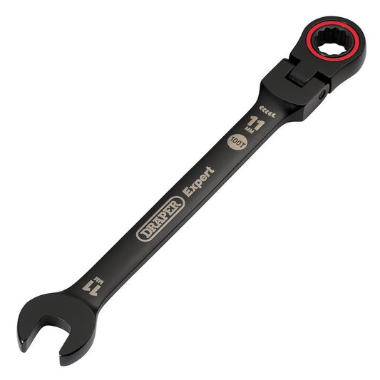 Draper Expert HI-TORQ Metric Flexible Head Ratchet Combination Spanner, 11mm, Black DRA-03917