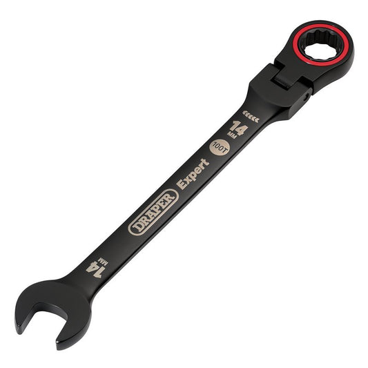 Draper Expert HI-TORQ Metric Flexible Head Ratchet Combination Spanner, 14mm, Black DRA-03920