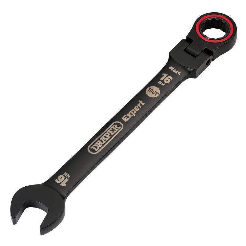 Draper Expert HI-TORQ Metric Flexible Head Ratchet Combination Spanner, 16mm, Black DRA-03923